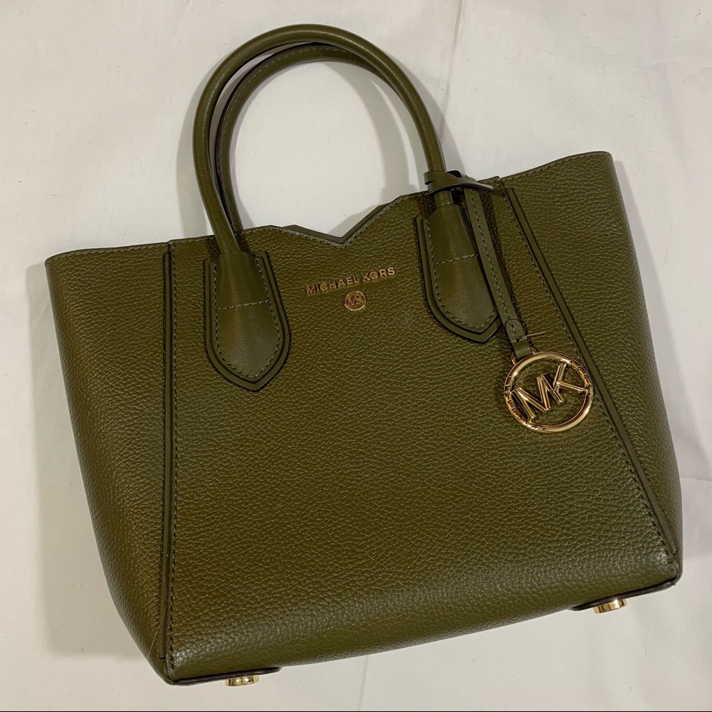 Michael Kors green leather gold satchel purse